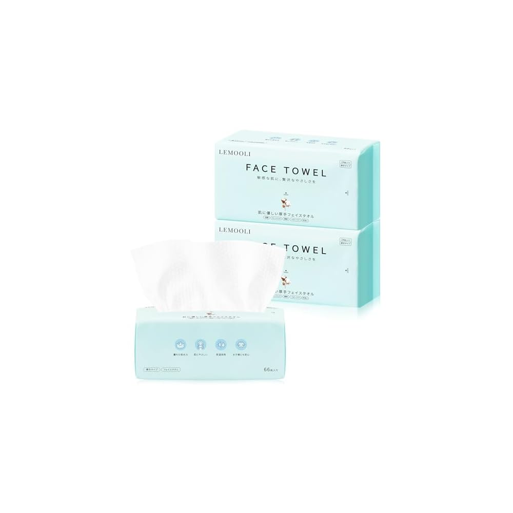 LEMOOLI Cleansing Towels [Extra Thick 66 Sheets x 3 Packs] Disposable Face Towels for Sensitive