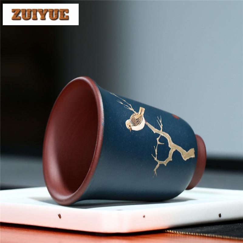 150ml Authentic Yixing Purple Clay Teacup Travel Meditation Cup Handmade Flower And Bird Tea Bowl Master Tea Cup Zisha Tea Set