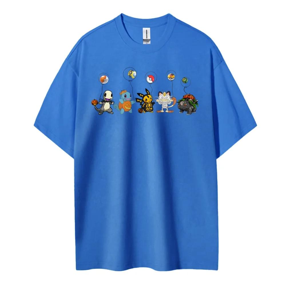 Новые принты Pokemon Новые мужские и женские футболки с коротким рукавом среднего и большого размера Детские футболки с коротким рукавом Чистый хлопок Круглый вырез Свободные топы
