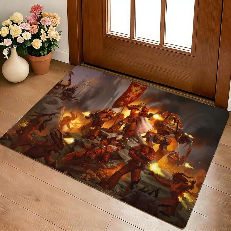 Sci Fi Space Warrior Battle Area Rug Dark Fantasy Game Character Print Non Slip Rectangular Floor Mat Gaming Room Home Decor