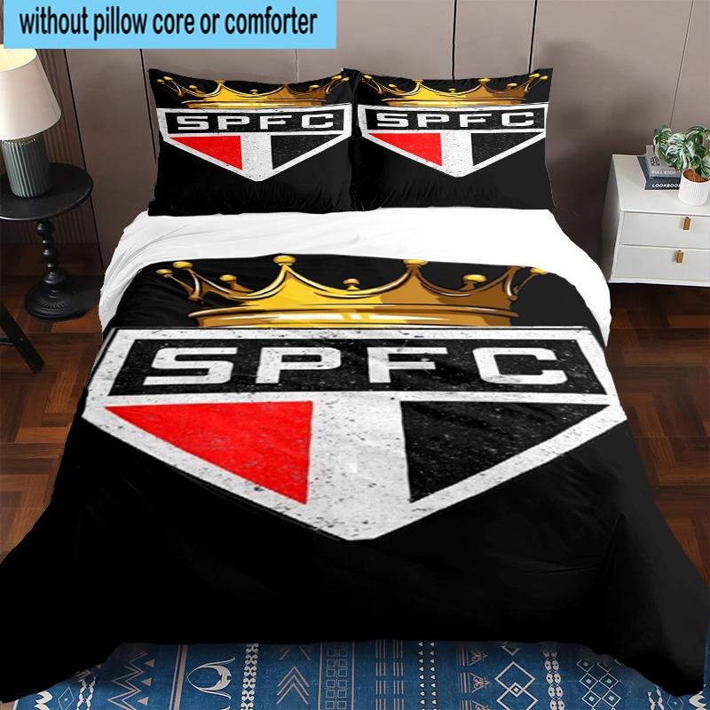 3pcs Paulo Fc Emblem Printed Bedding Set Duvet Cover Closure Includes 1 Duvet Cover & 2 Pillowcases Bedding Sets Home Decor Gifts