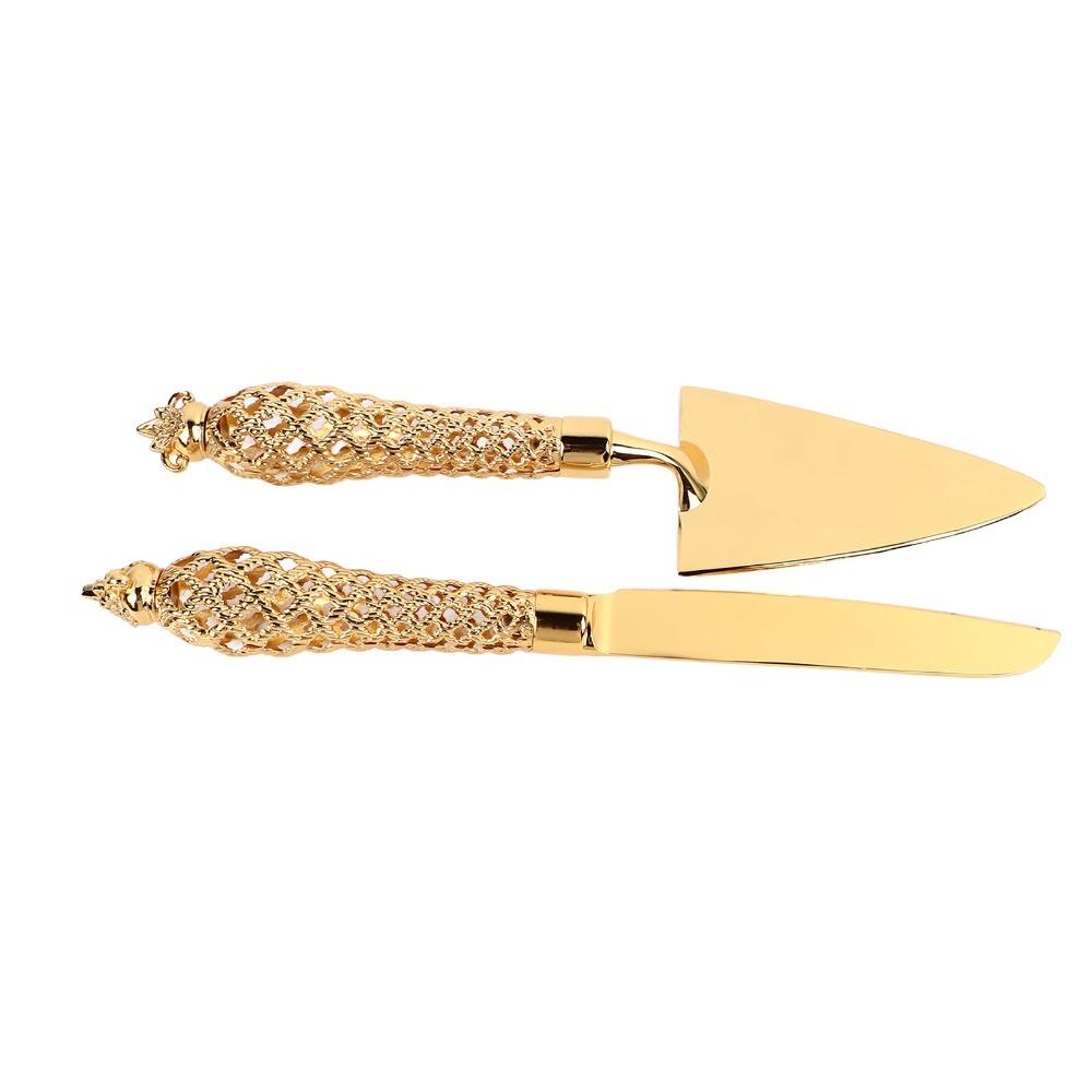 Zinc Alloy Cake Knife and Server Set Gold Gold Cake Serving Set For Birthday