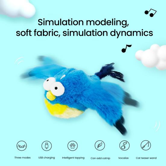 Yousheng Машущая Птица Игрушка для Кошек Перезаряжаемый Машущий Воробей с Чирикающими Звуками Кошачья Мята Интерактивная Плюшевая Игрушка-Птица для Игр и Упражнений Кошек