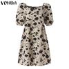 VONDA Мини-платье с цветочным принтом, короткими рукавами-буфами и квадратным вырезом