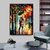Abstract Oil Canvas Painting Couple Kissing Holding Umbrella In the Rain Print Poster Wall Art Decor Home Living Room Decoration