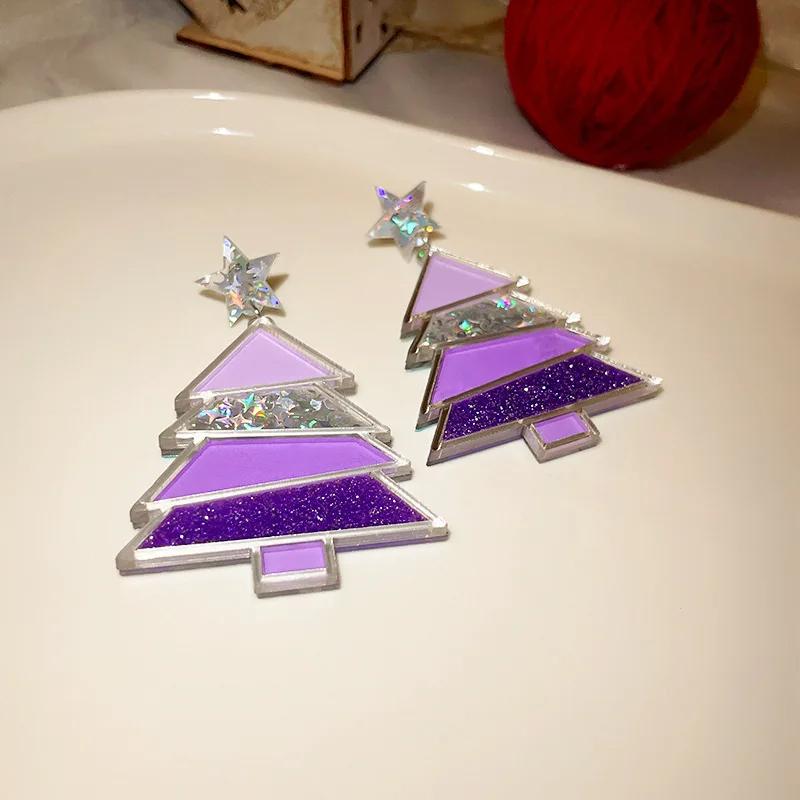 4 Colors Star Acrylic Christmas Trees Dangle Earrings for Women Colorful Sequins Geometric Pendant Earrings Festival Jewelry F