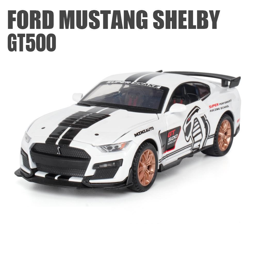 1/32 Ford Shelby GT500 GT350 Toy Car For Children Diecast Metal Miniature Model Pull Back Sound & Light Collection Gift Kid Boys