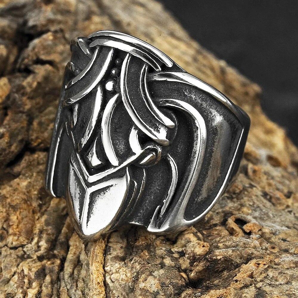 Men Biker Nordic Viking Rings Stainless Steel Retro Nordic Ethnic Belief Odin Viking Rune Ring Men Amulet Jewelry