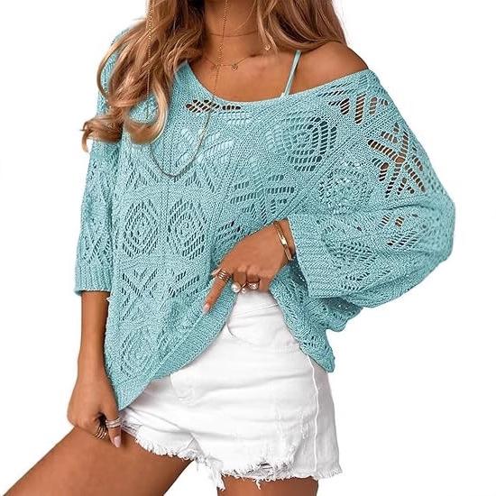 2025 Spring-Summer Crochet Hollow Seven-Sleeve Knit Pullover