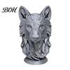 Wolf Head Statue with Round Base 3D Printed Figurine, Realistic Decor Base, Wild Animal Sculpture for Home Office Bookshelf Art Piece