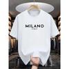 Summer Men's 100% Pure Cotton Casual Loose and Fashionable MILANO ITALY Letter Printed Round Neck Short Sleeved T-shirt Top
