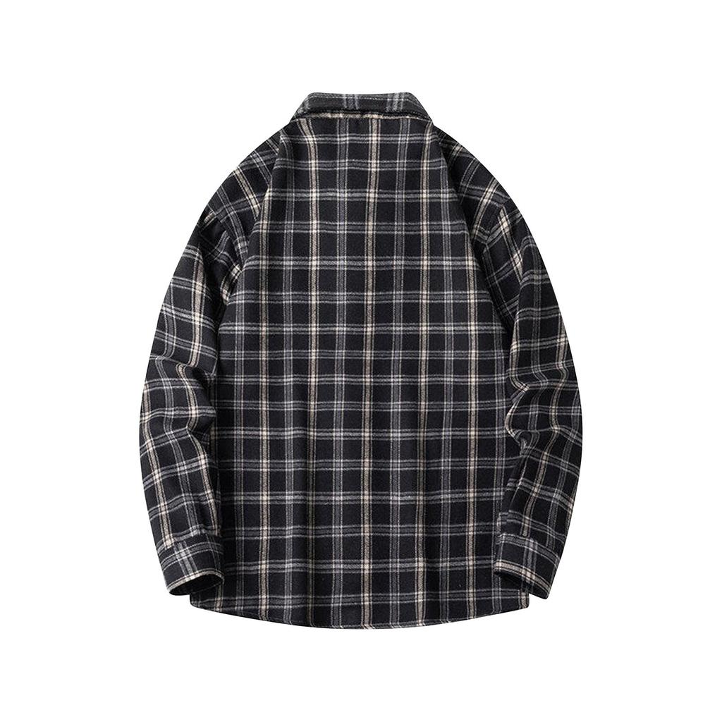 Мужская весенняя клетчатая модная свободная рубашка с заниженной линией плеч и воротником-стойкой, длинный рукав