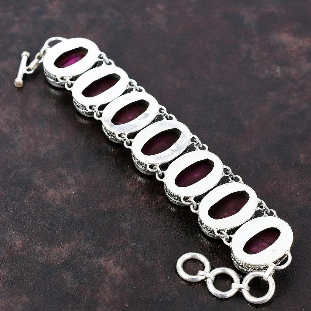 Браслет из граненого кашмирского рубина, браслет из стерлингового серебра 925 пробы, регулируемый браслет-цепочка, винтажный браслет, свадебный подарок, ювелирные изделия из драгоценных камней ручной работы