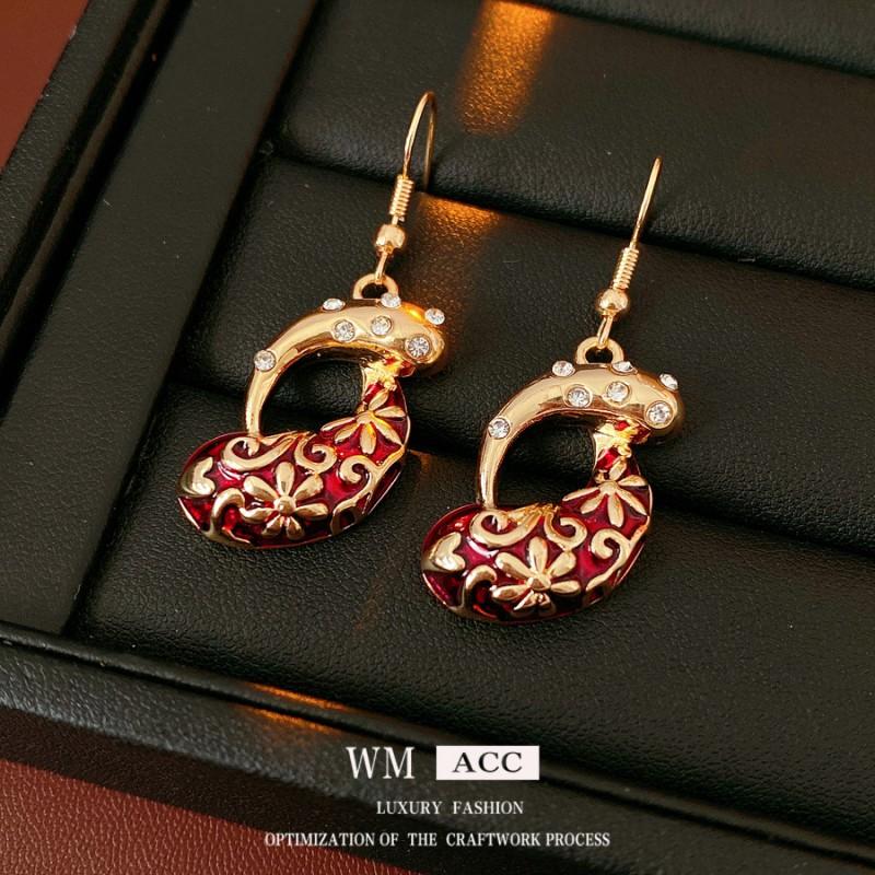 Vintage Enamel Zircon Drop Jewelry Set Women - Gold Tone Alloy Necklace Bracelet Earring Combo Retro Chic Locket Chain
