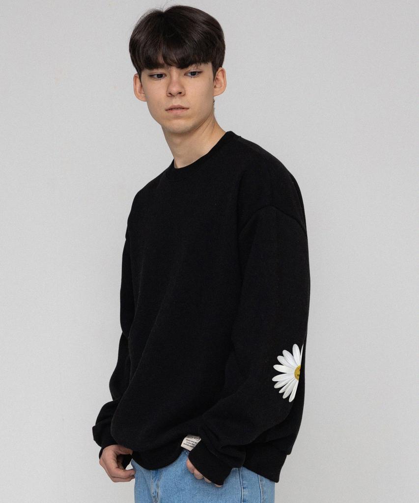 GRAVER [Unisex] Elbow Daisy Flower Sweatshirt_Black