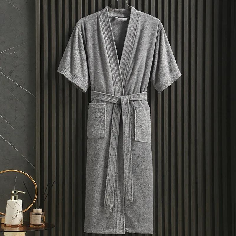 Женский банный халат, длинный, толстый, впитывающий, с коротким рукавом, махровый банный халат, кимоно, мужская ночная рубашка, халат, халаты для женщин, одежда для сна, новинка