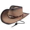 Cowboy Hats Woman Western Wide Brim Fedora Hat With Rope Metal Bull Head Decoration Genuine Leather Cap Jazz Riding Hats For Men