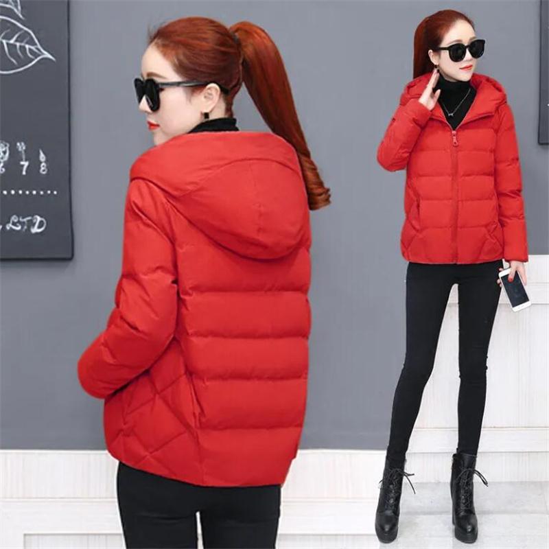 Women Short Hooded Cotton Jacket Parka Coats Autumn Winter Windproof Warm Outwear Solid Color Padded  Cotton Jacket