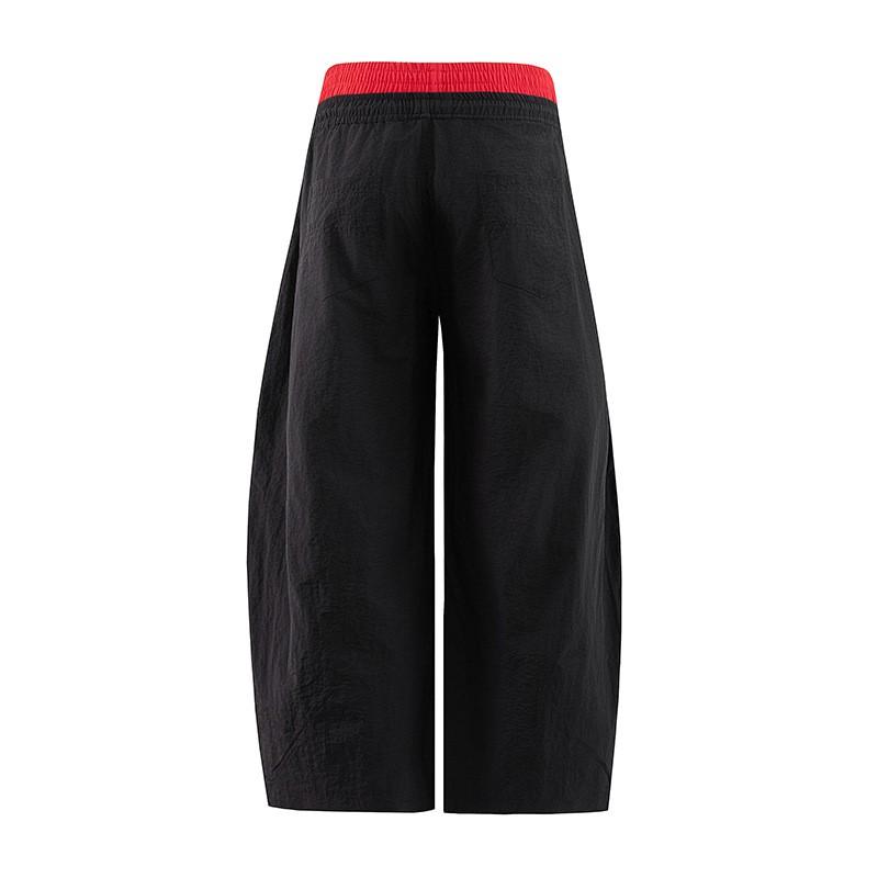 Unisex Wide-Leg Cargo Pants With Contrast Letter Print Relaxed Fit Mid-Rise Elastic Waist Cotton Blend