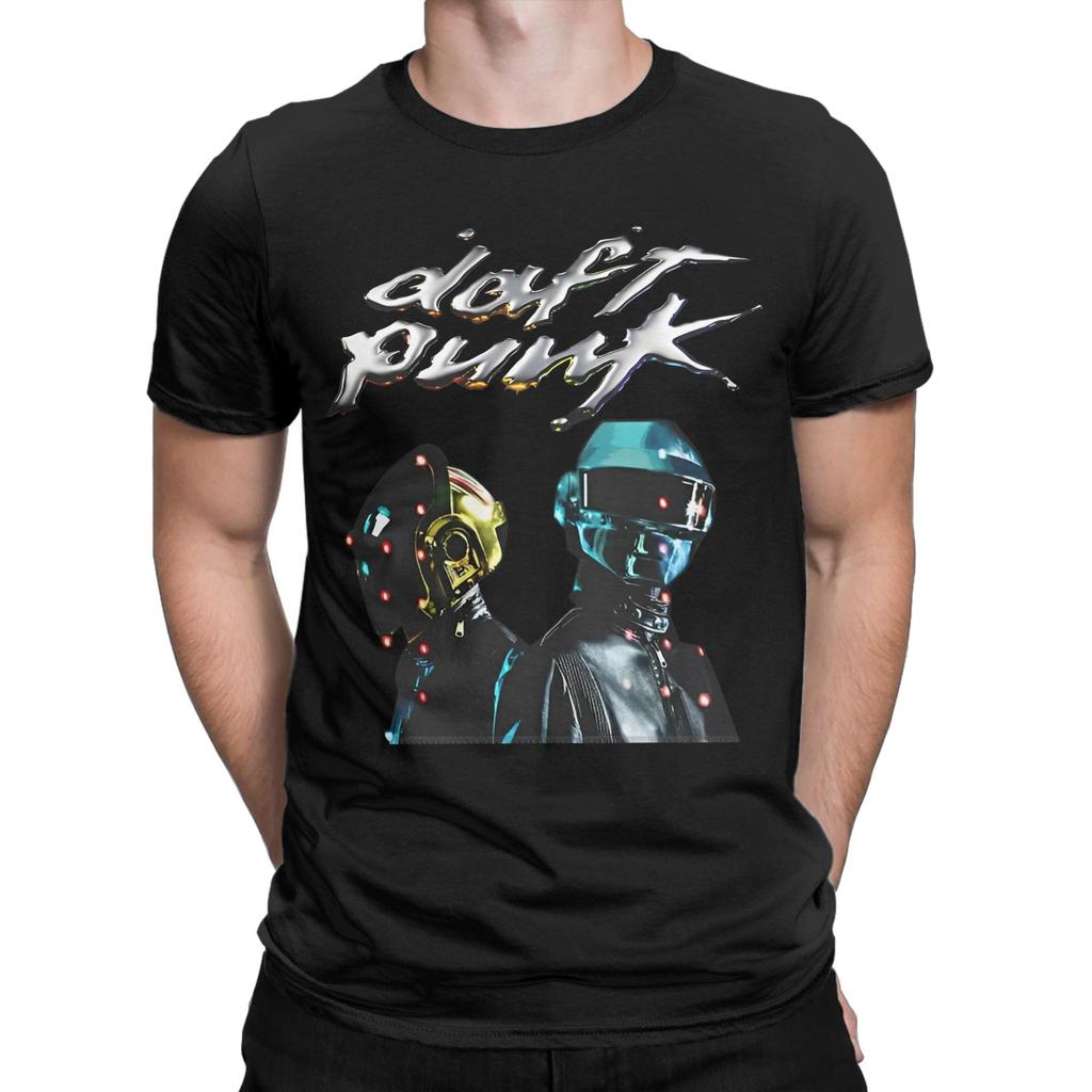 Мужские футболки Daft Punk Электронная группа Забавная футболка из чистого хлопка с коротким рукавом Футболки с круглым вырезом Топы Идея для подарка