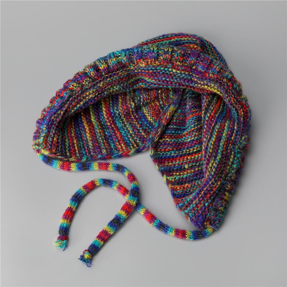 Hat Women's New Rainbow Knitted Hat Show Small Face Suitable for Square Face Lei Feng Hat Ear Protector Hat Baotou Hat