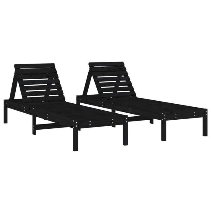 VidaXL Chaises longues 2 pcs noir 199,5x60x74 cm bois massif de pin 825074
