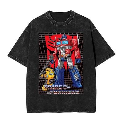 Винтажная футболка с вареным эффектом Transformersed Autobots Свободные футболки Футболка в стиле японской манги для мужчин Топ с пляжным принтом