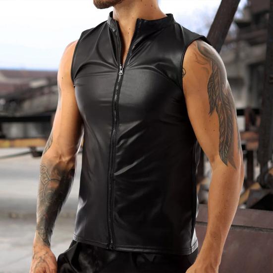 Мужской летний жилет больших размеров из матовой блестящей кожи без рукавов, спортивный повседневный жилет