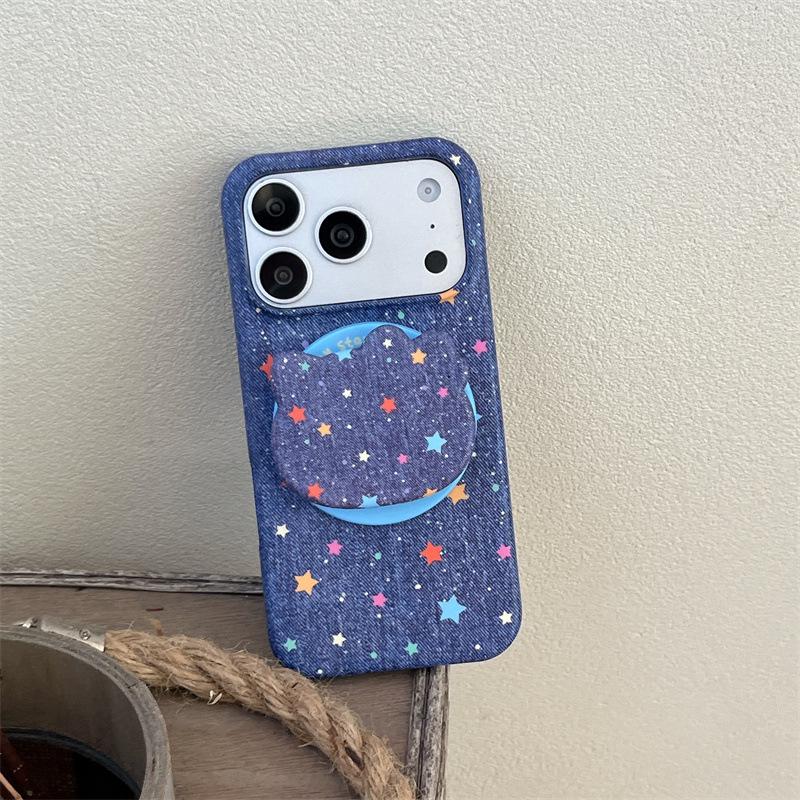 Чехол-подставка с магнитом и текстурой денима "Звезда" для iPhone 17, 16 Pro Max, 15, 14 - Женский
