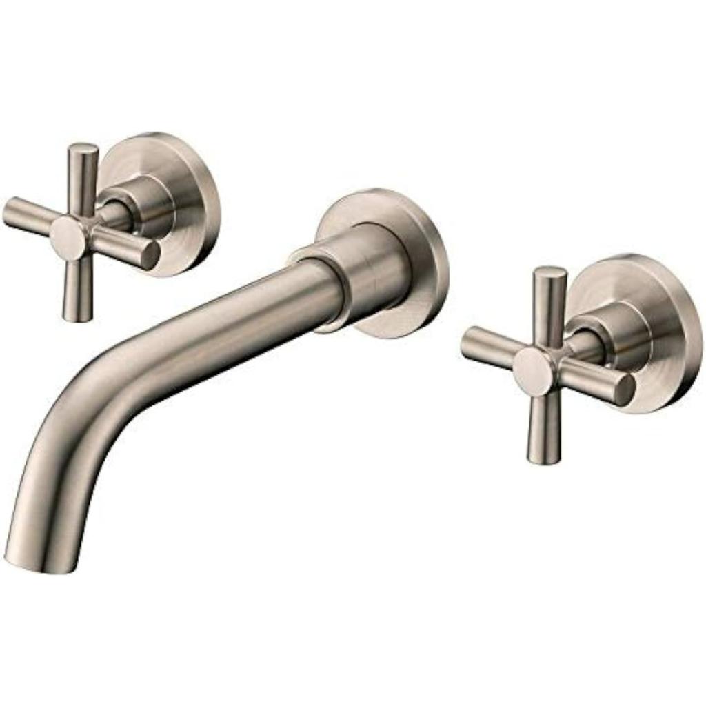 Wall Mount Bathroom Faucet Nickel,Cross Handles and Rough-in Valve Included