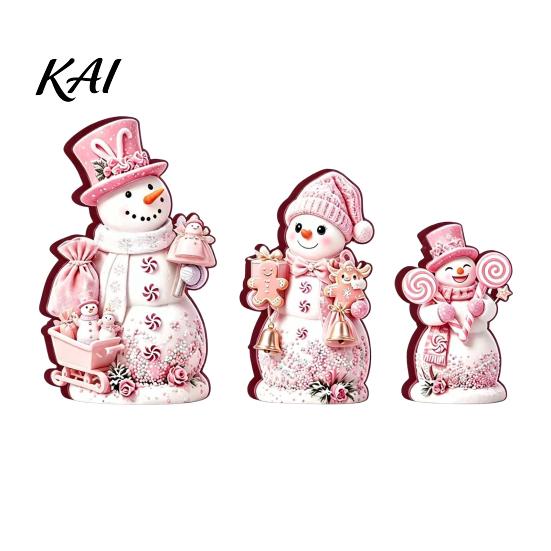 Christmas Window Display 3PCS Snowman Wooden Ornaments, Decorative Cute Festive Figures, Rustic Holiday Ornaments High-definition Printing Crafts for
