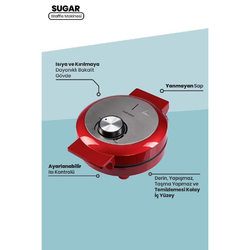 Sugar 1000w Deep Plate Heat Controlled Waffle Maker Red