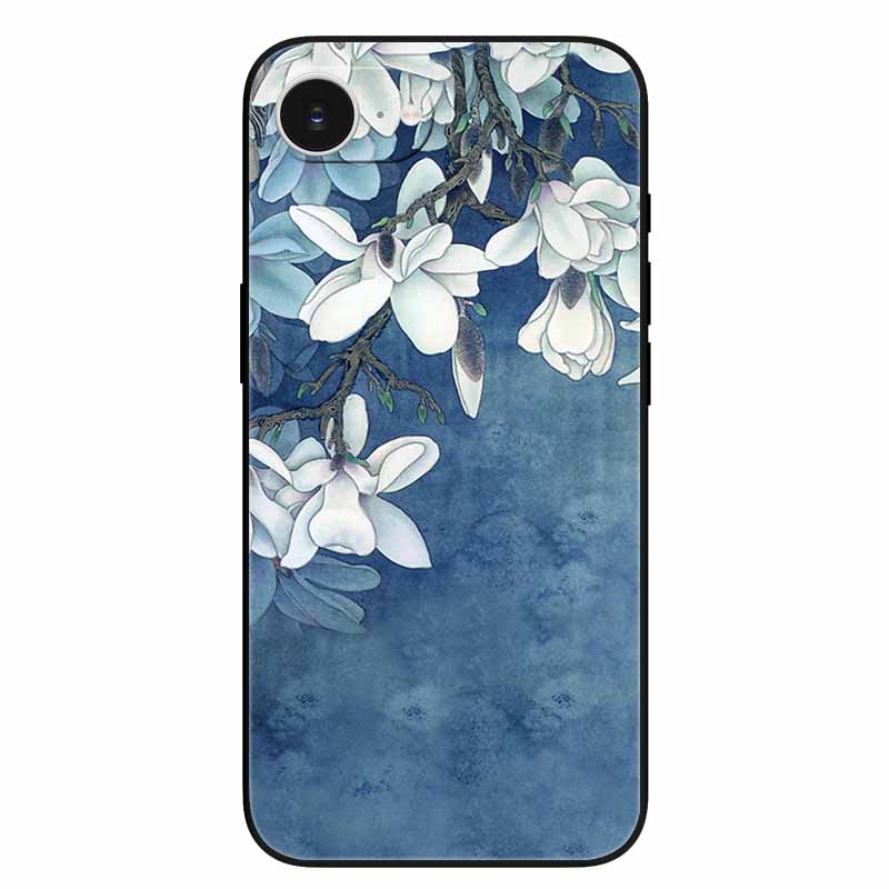For iPhone 16e Case Soft Silicone Flowers 3D Relief Cover for iPhone 16e 2025 Black Phone Cases Funda On for Iphone16e 16 e Cool