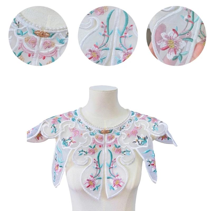 Traditional Costume Faux Collar Embroidery Floral Collar Decorative Half Shawl