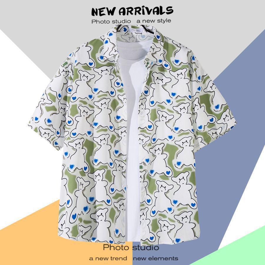 Летняя свободная гавайская рубашка с цветочным узором в корейском стиле для мужчин