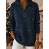 Solid Color Pullover Long Sleeve Turn Down Collar Loose Fit T Shirt