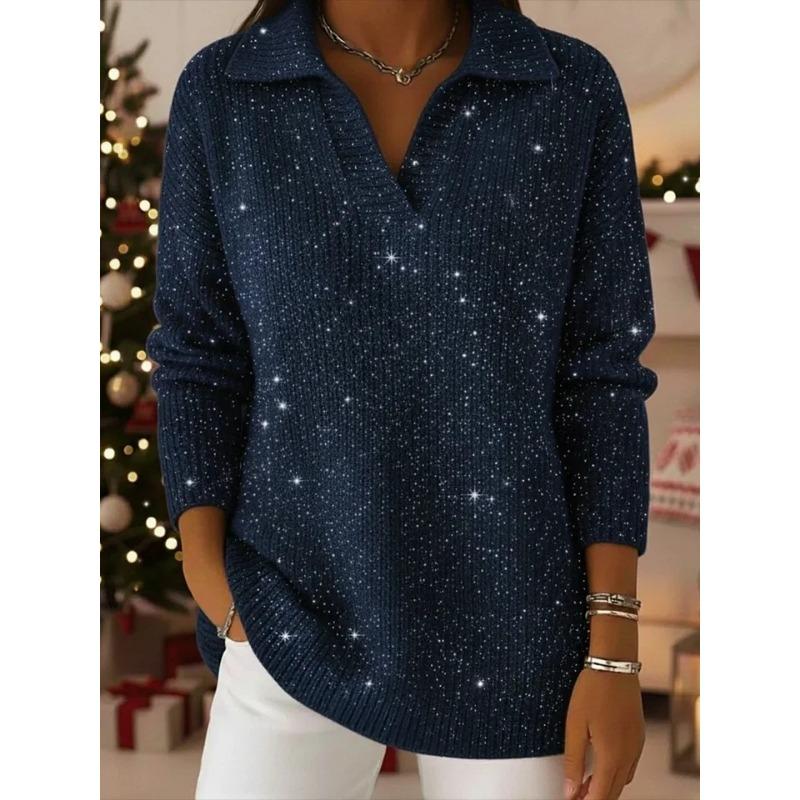 Solid Color Pullover Long Sleeve Turn Down Collar Loose Fit T Shirt