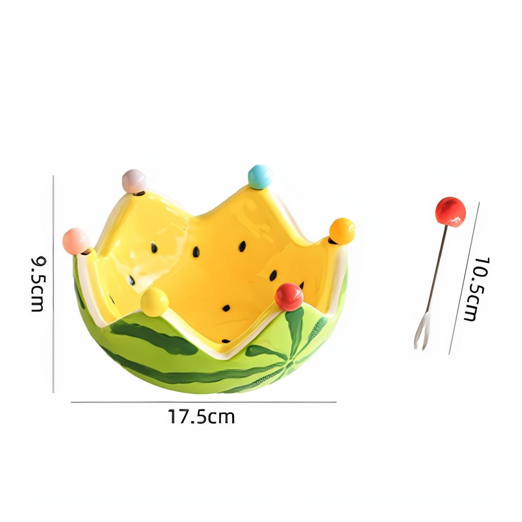 Creative Watermelon Fruit Bowl Ceramic Fruit Fork Set, Large Capacity Coffee Table Fruit Dish with Cute Decor for Living Room