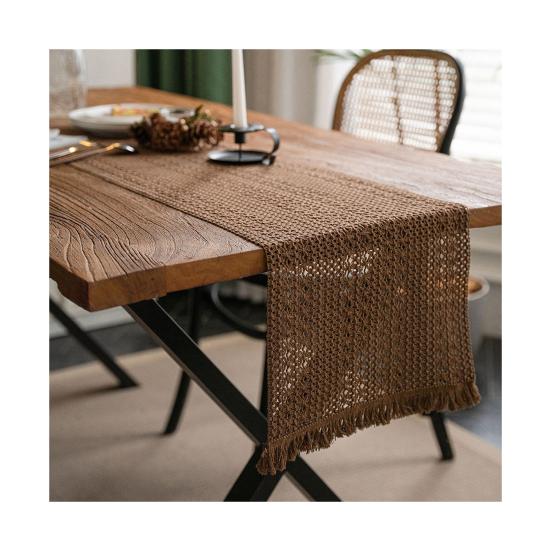 Хлопково-льняная скатерть с кисточками, настольная дорожка, многоразовый праздничный декор для стола для ресторана, столовой, бара, кухни, дома