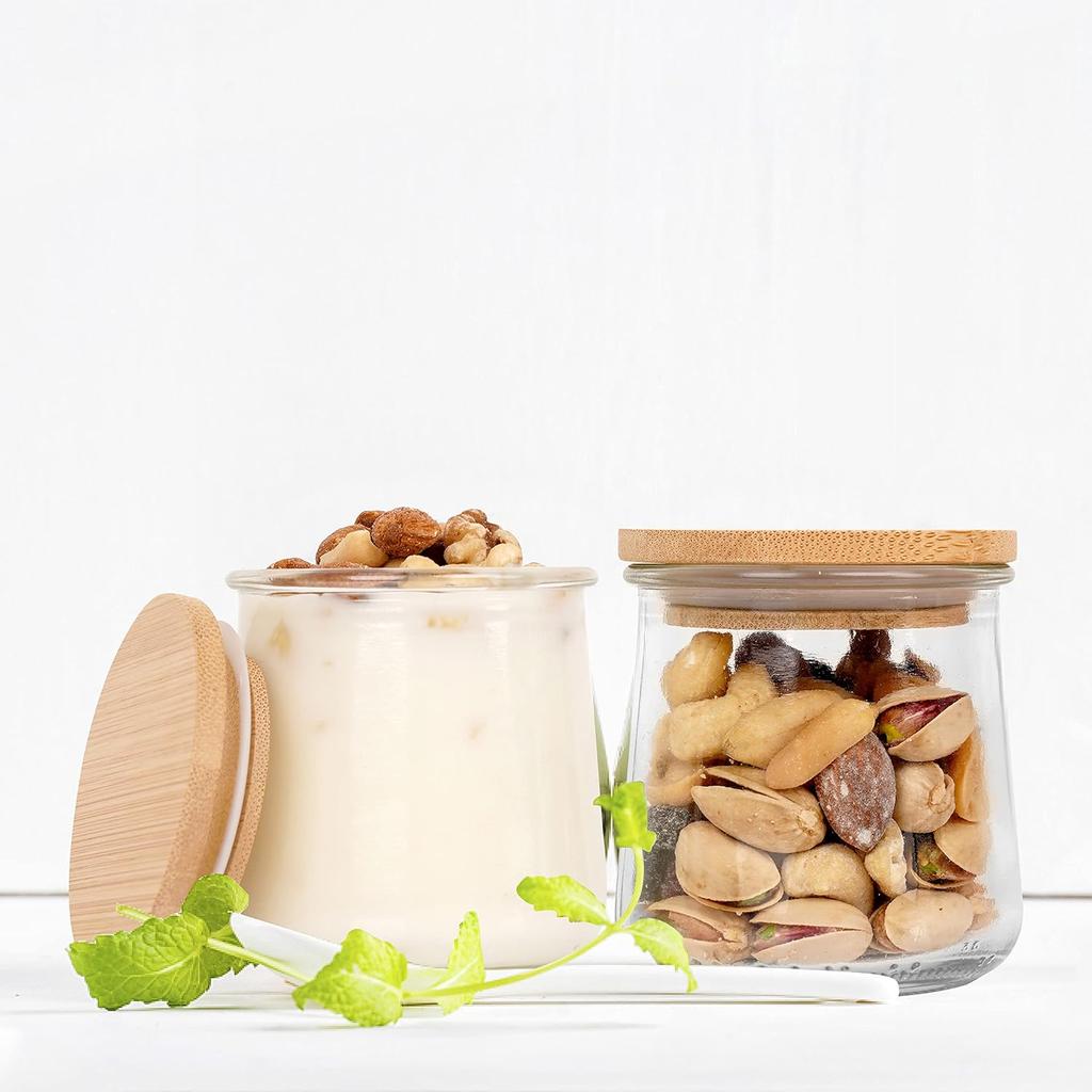 Oui Yogurt Jar Lids, Oui Yogurt Bamboo Jar Lids Set, Wooden Lids for Oui Yogurt Jars, Oui Yogurt Jars Lids with Silicone Sealing Rings, Cookie Glass