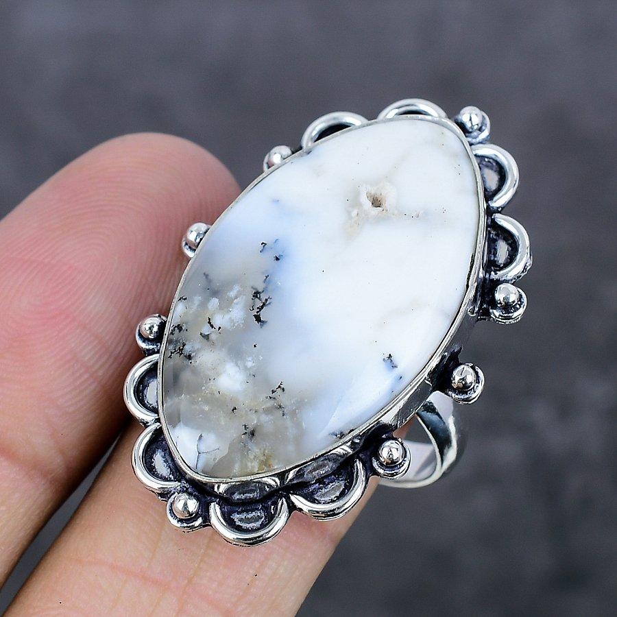 Натуральный дендрит опал драгоценный камень 925 стерлингового серебра ювелирное кольцо размер 11 l7q29