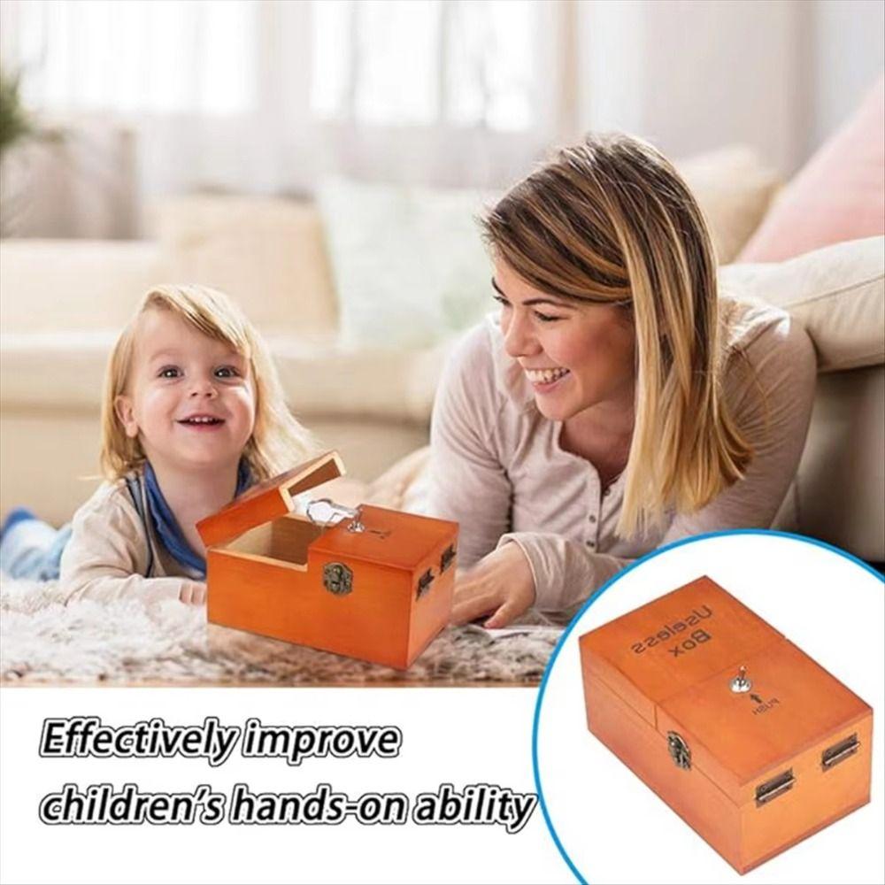 Desk Decoration Electronic Useless Box Wood Color Wooden Useless Box Adults and Children