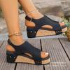Independent Station Large Size Sandals Women's 2025 Summer New Rivet Slope Heel Platform Casual Roman Sandals Black