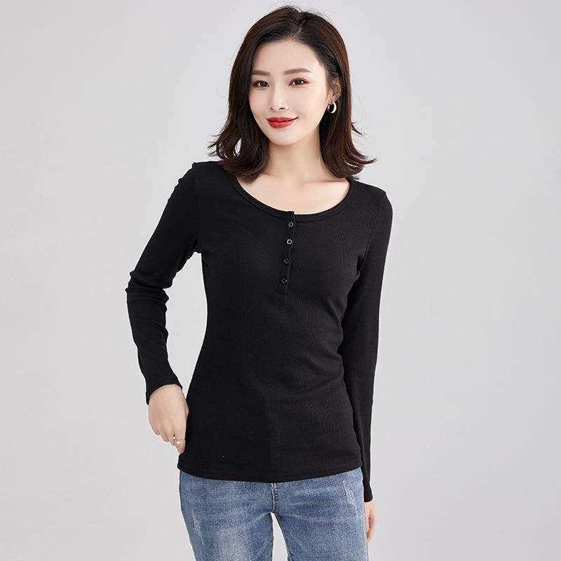 New Women's Fashion Base Top Temperament Women's Slim Fit Round Neck Long Sleeves T-shirt