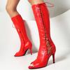 Fashion Women's Knee High Boot Sexy Lace-up Patent Red Black White Night-club Dance Fetish Party Shoes Lady Big Size New 2024 Summer