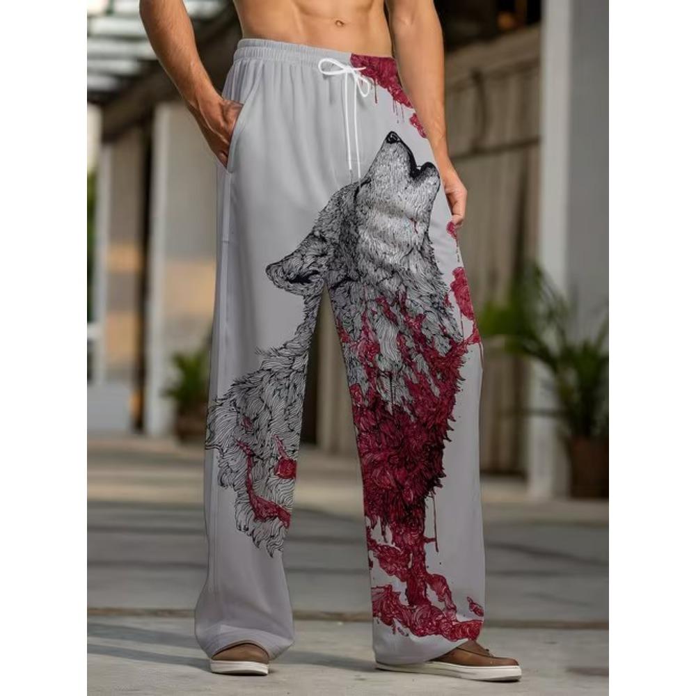 Men's 3D Retro Printed Baggy Casual Trousers, Elastic Drawstring Waist with Pockets, for Spring Summer Home Outdoor Vacation