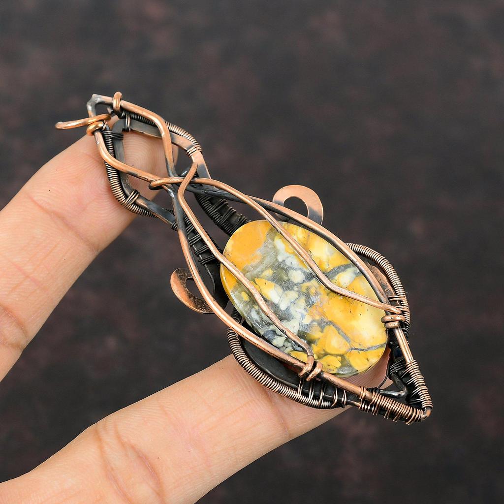 Подвеска из яшмы Малигано, кулон из медной проволоки, стильный кулон, драгоценный камень, медные украшения, кулон ручной работы, подарок для мамы, ювелирные изделия из проволочной обмотки