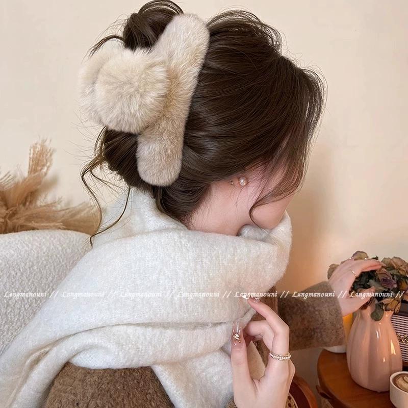 Милая плюшевая заколка-зажим, новая высококачественная шпилька для волос, высокий хвост на затылке женщины, заколка-акула, аксессуары для волос