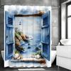 Акварельная синяя шторка для душа с изображением окна, океана, горы, маяка и ракушки, декоративная шторка для ванной, водонепроницаемая шторка для душа