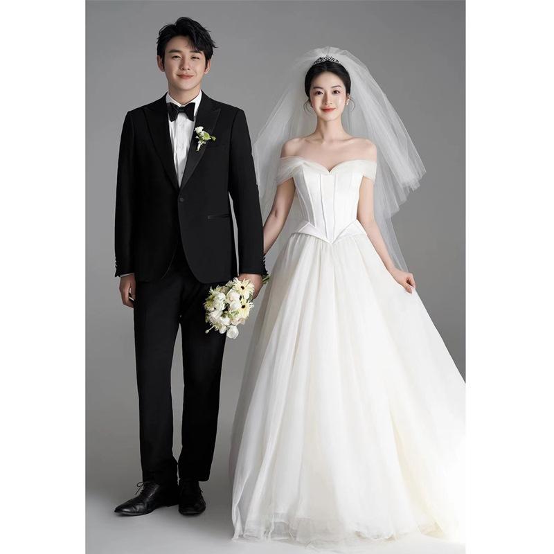 Новое французское газонное белое платье-топ-труба простое атласное свадебное платье ретро короткое платье с юбкой